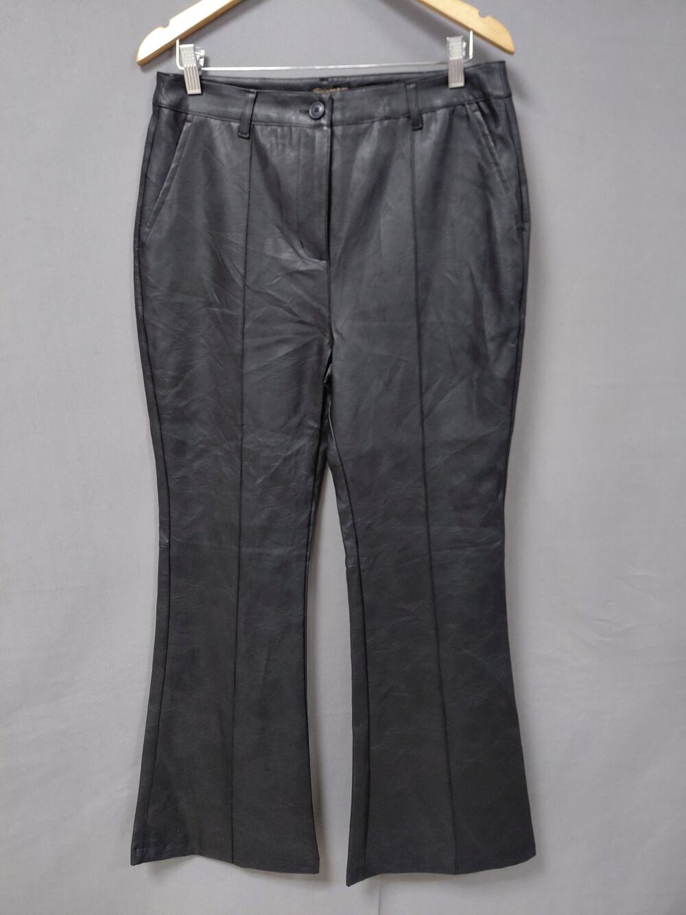 NWT Shinestar Vegan Black Bootcut Flare Lined Pants Women Size L